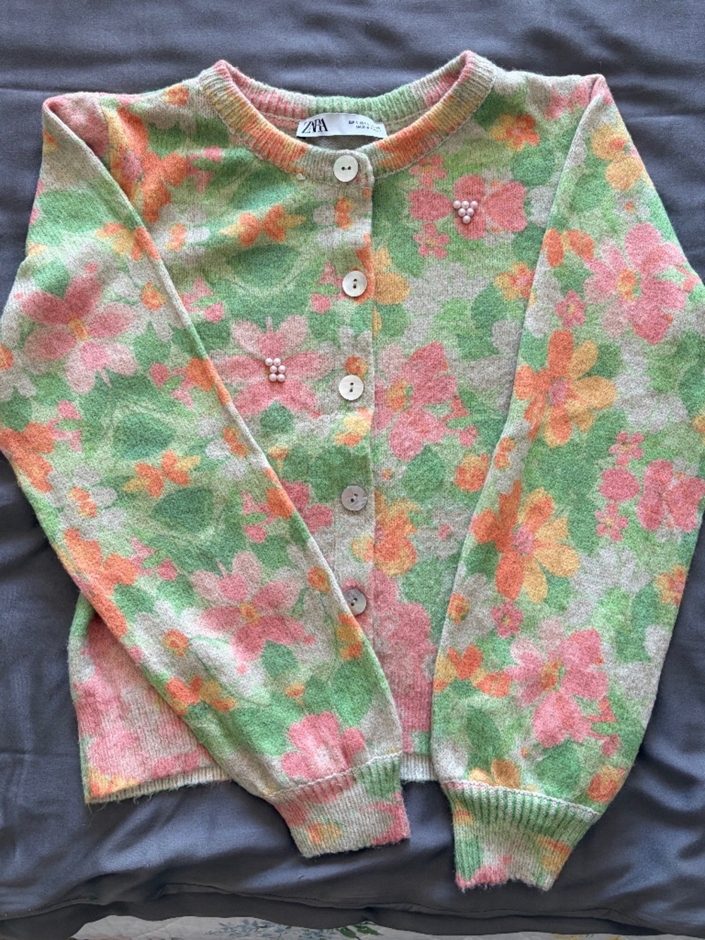 EUC Zara Women’s Pearl-Trim Floral Jacquard Knit Cardigan Acrylic Size Small - Picture 3 of 7